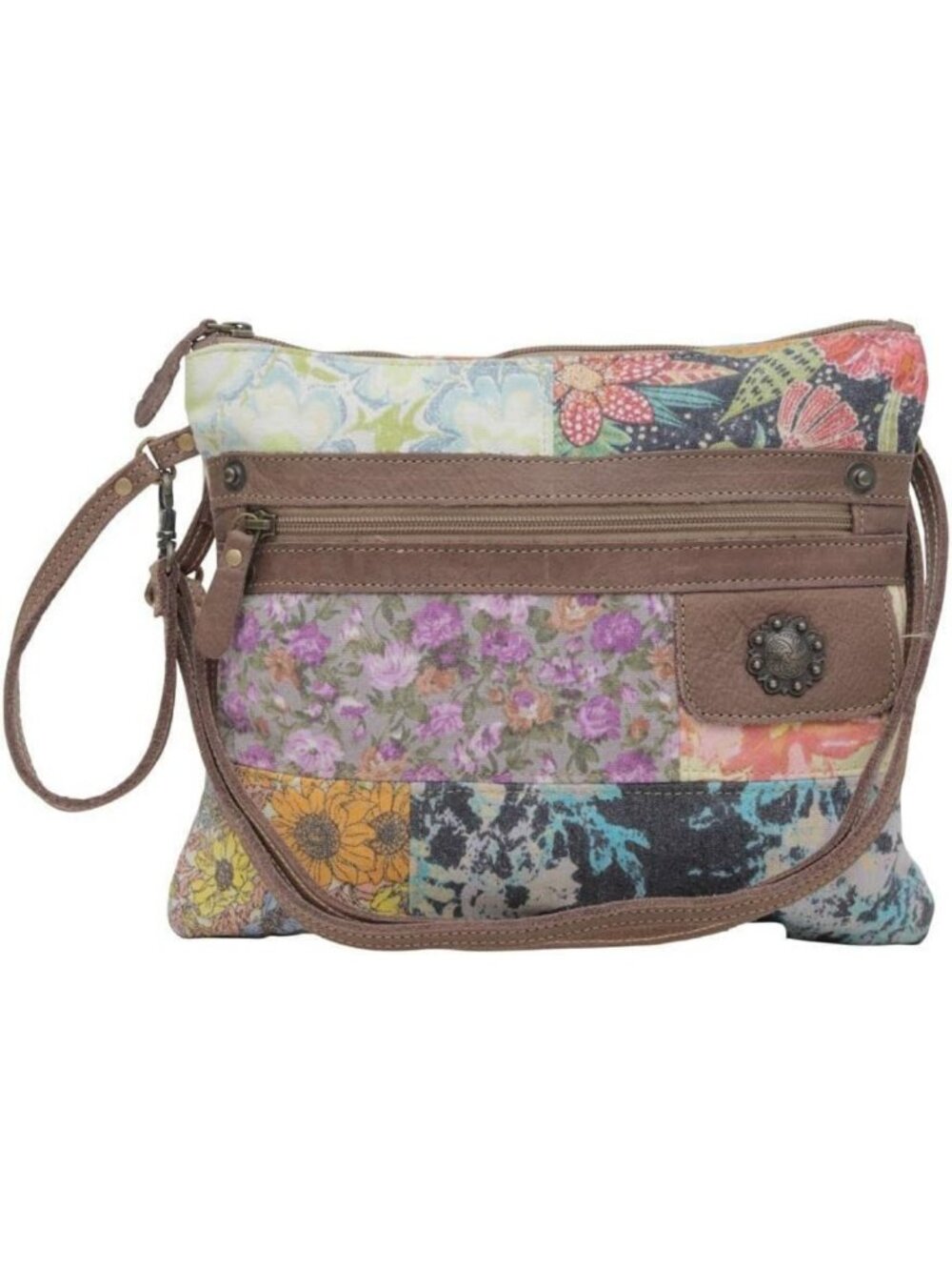 Stylish Patchwork Canvas Purse for Women with Leather Strap - Boho Casual Bag